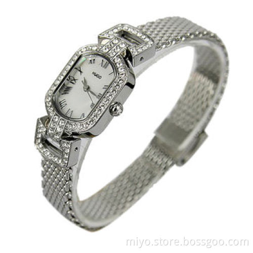 Trendy Western Rose Gold Diamond Ladies' Watch, Stainless Steel Material Case and Mesh Band, 3ATM